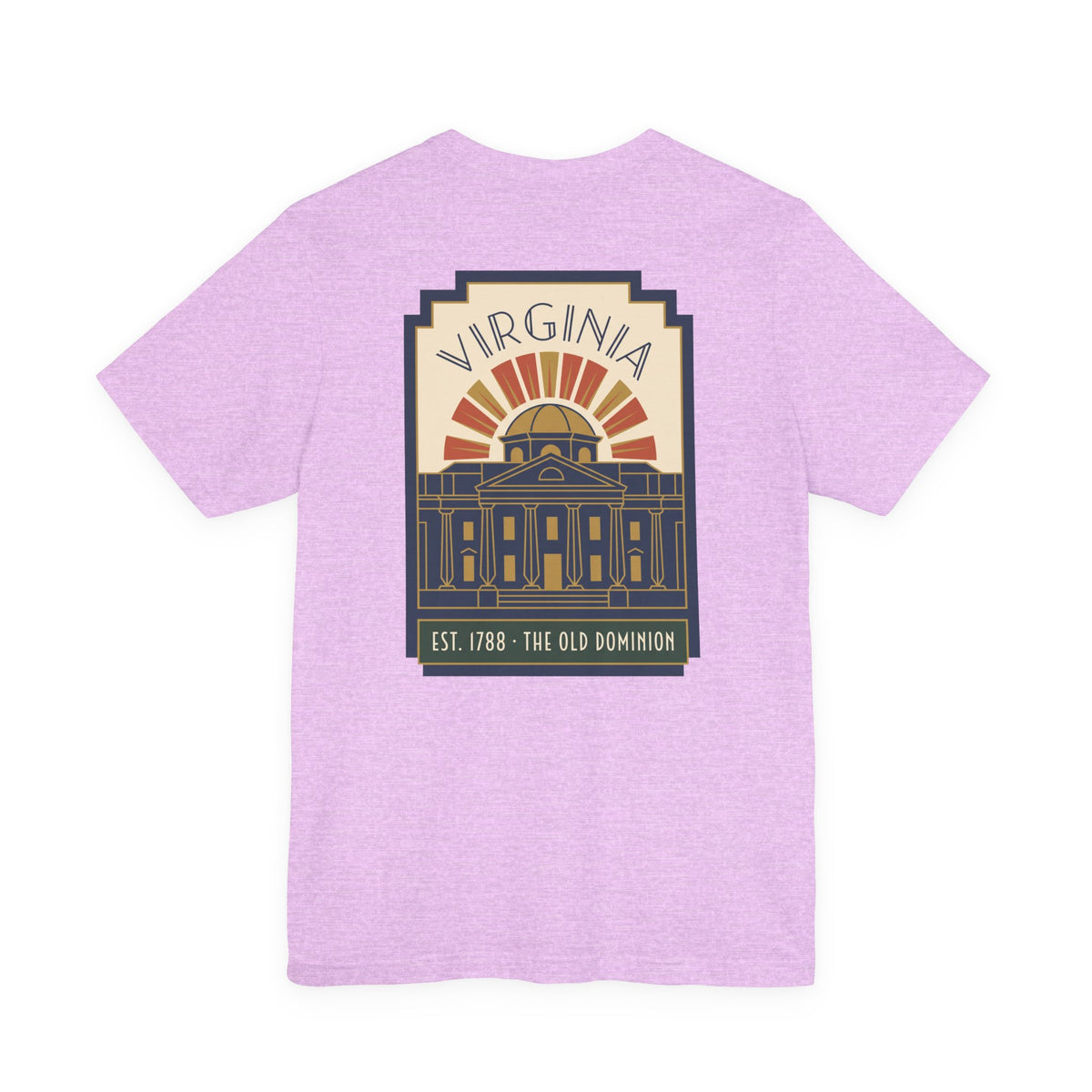 Lavender Virginia Capitol Art Deco T-shirt with sunburst building graphic