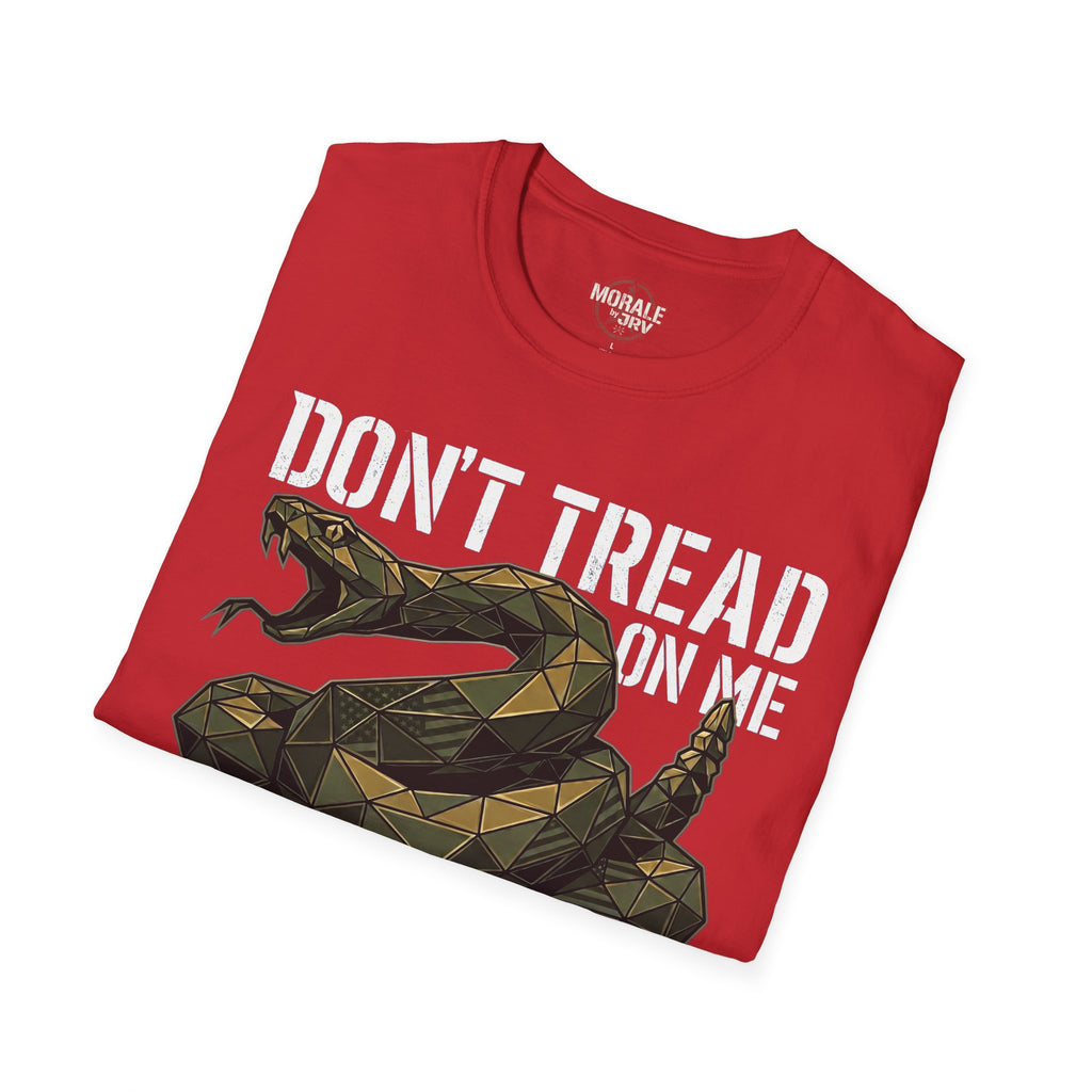 Red T-shirt with coiled rattlesnake 'DON'T TREAD ON ME' graphic