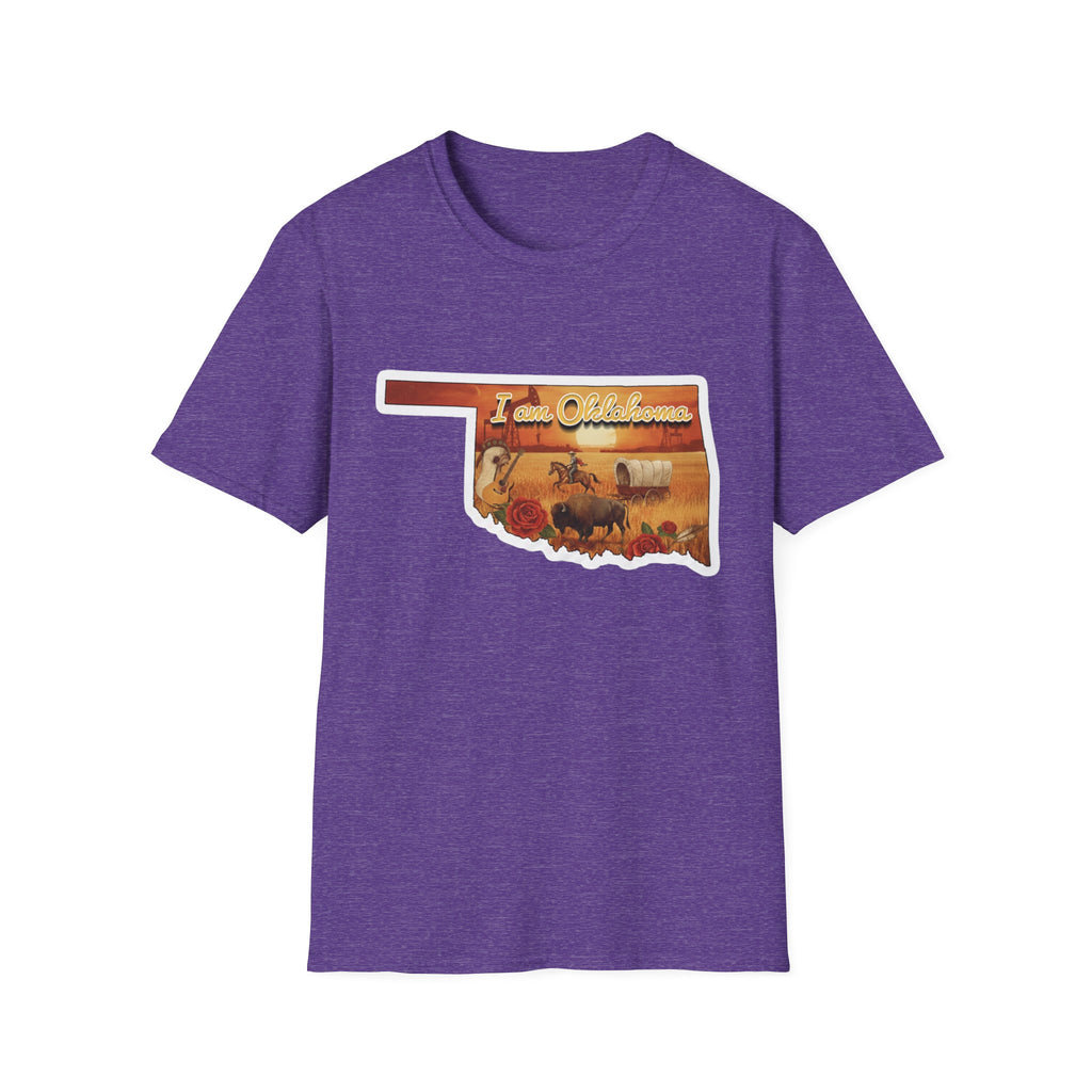 Sport Grey T-shirt with Oklahoma silhouette cowboy scene graphic on the chest
