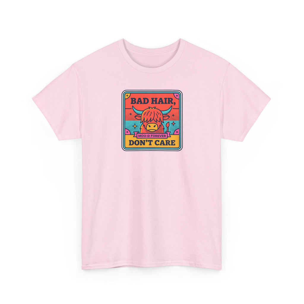 Light pink T-shirt with colorful square graphic print on chest