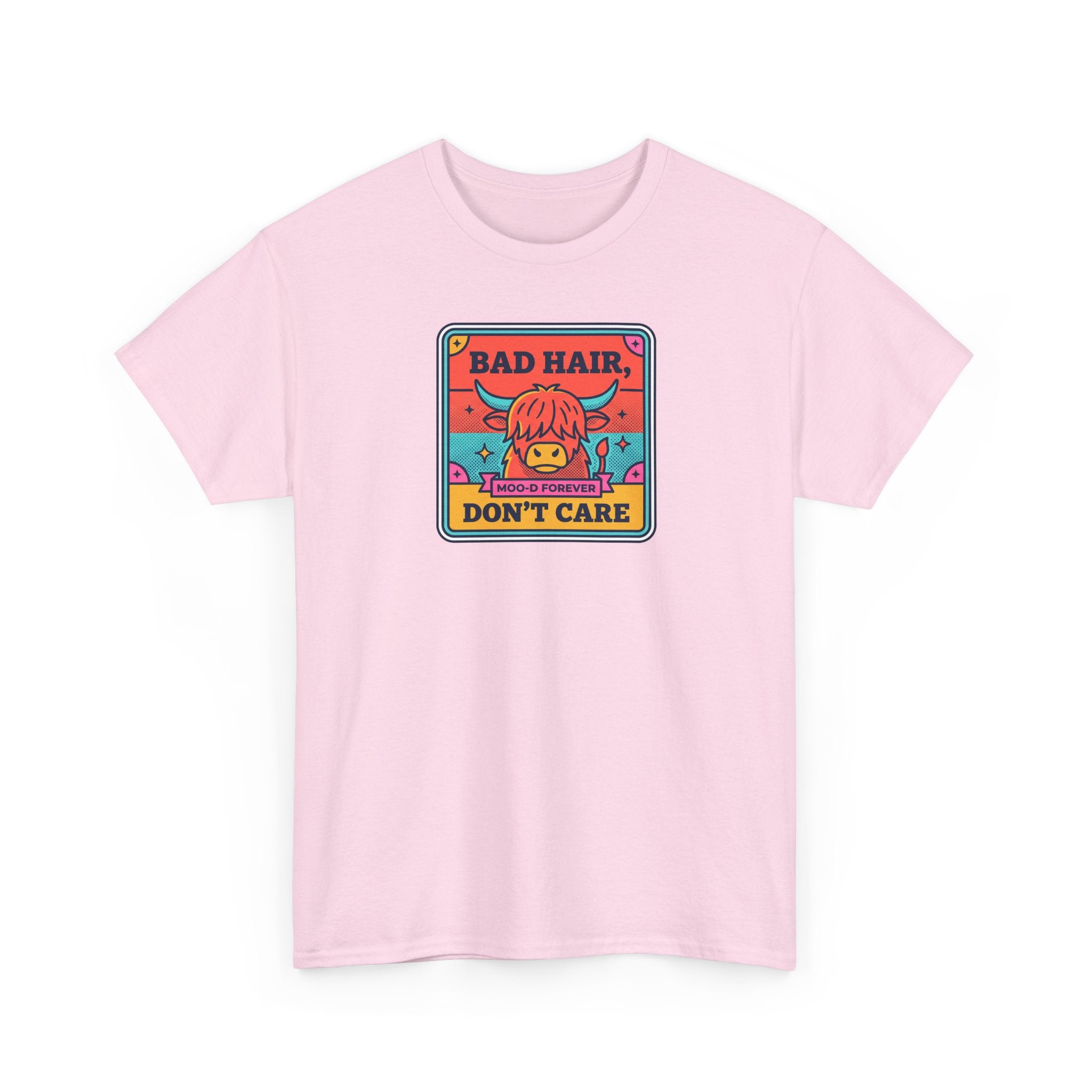 Light pink T-shirt with colorful square graphic print on chest