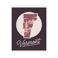 Vermont state outline decal with maroon tree artwork and 'Vermont' cursive, white die-cut edge