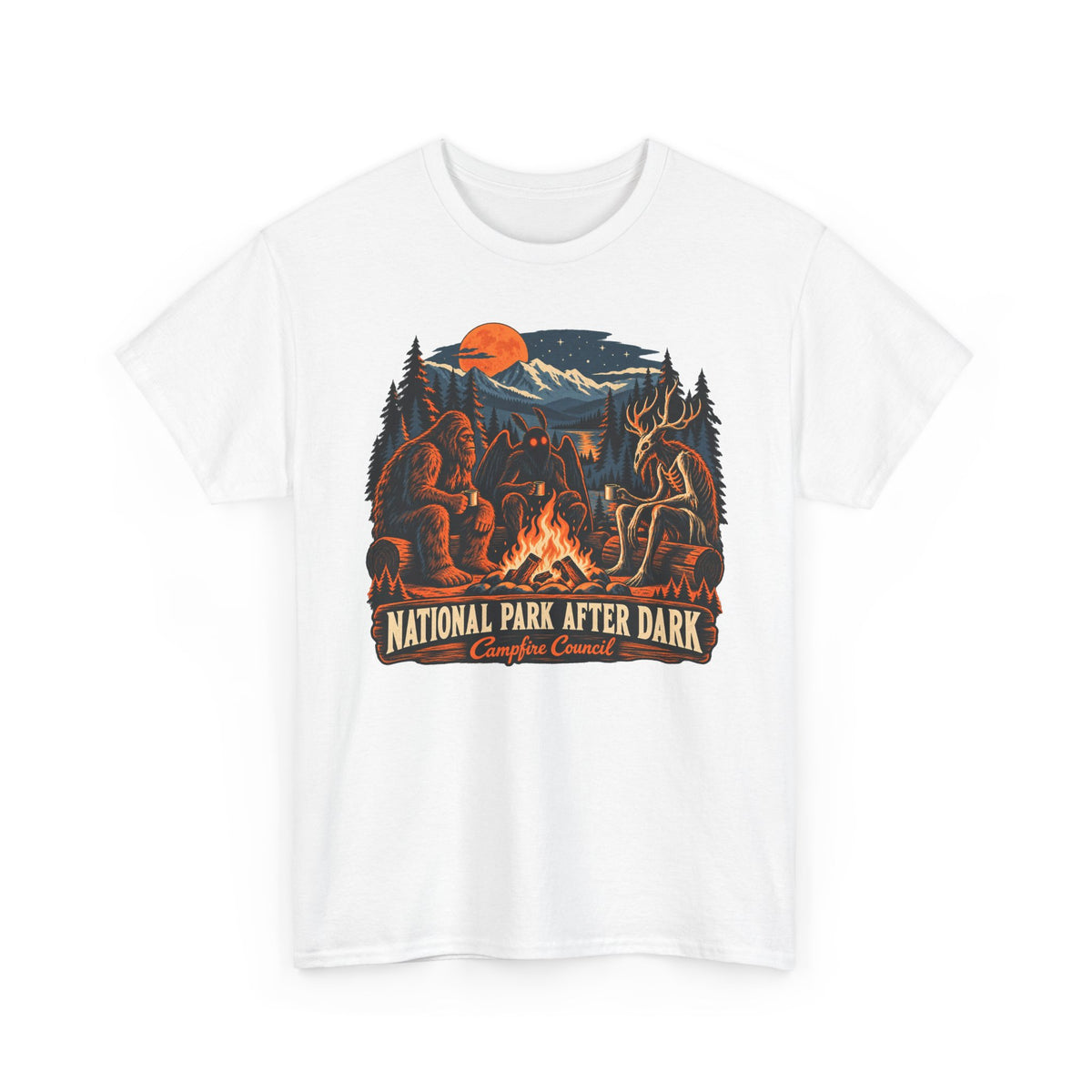 National Park After Dark Campfire Concert T-Shirt, Bear and Elk Mountain Camping Shirt for Men and Women, Hiking Gift Tee