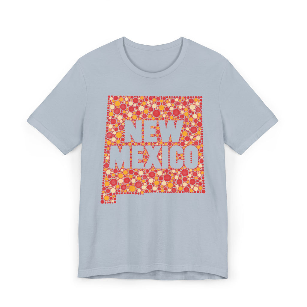 Light blue crewneck t-shirt with colorful New Mexico floral map graphic