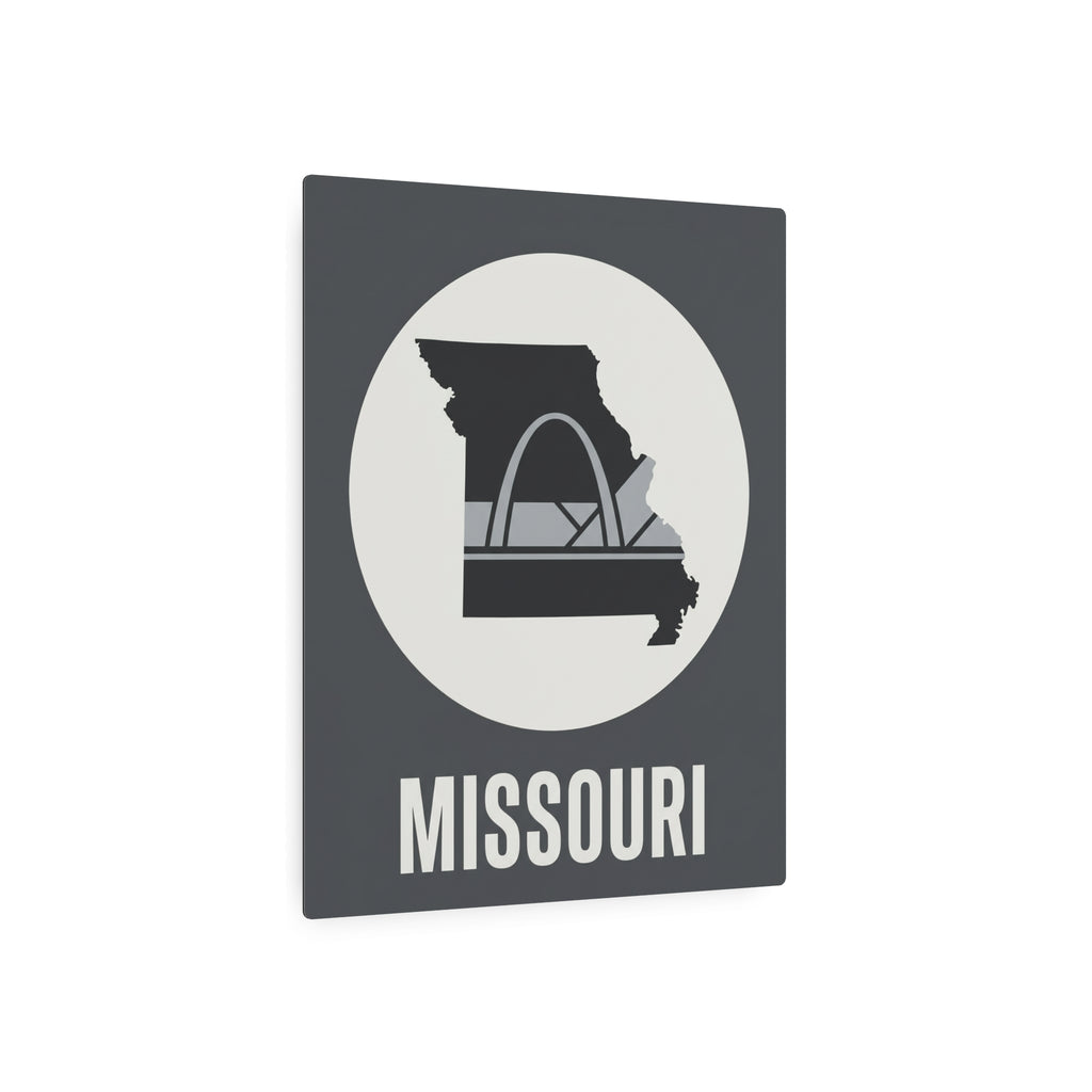 Missouri state metal wall art sign with Gateway Arch silhouette, circular badge, and “MISSOURI” text.