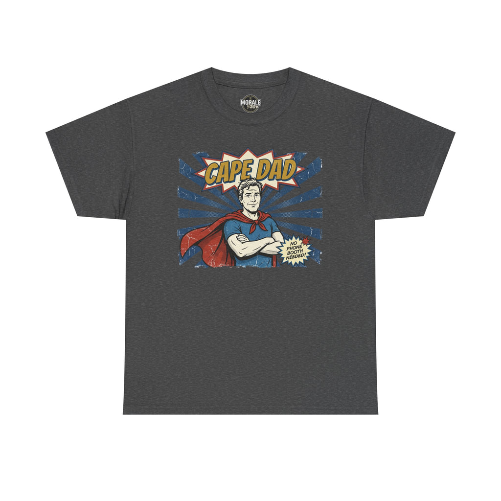 Cape Dad T‑shirt, dark gray, pop art comic chest design