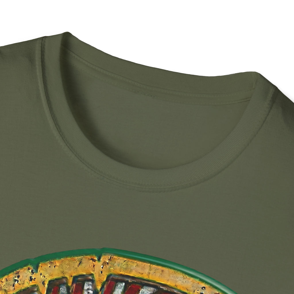 Military Green T-shirt crew neck close-up