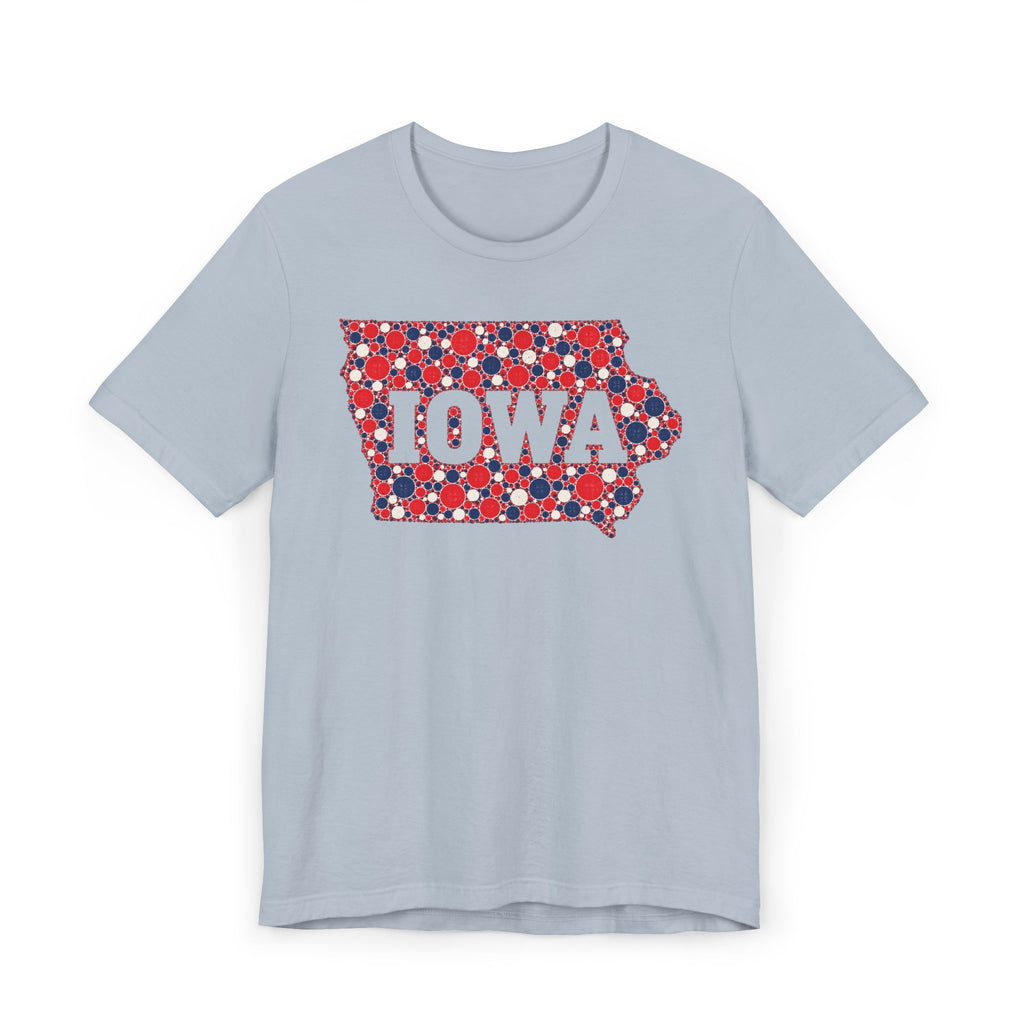 Iowa State Floral Pattern T-Shirt | Red White and Blue Iowa Outline Graphic Tee