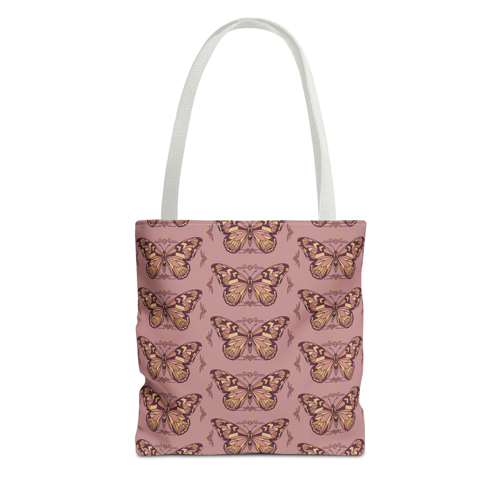 Tote bag with butterfly pattern all-over print, light gray handles