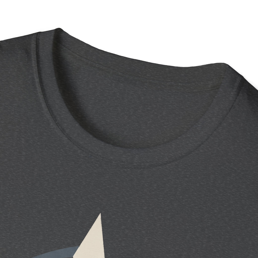Dark gray crew-neck T-shirt, close-up of collar and upper chest