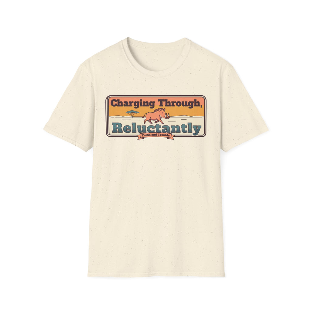 Natural T-shirt with front charging-through reluctantly graphic, crew neck