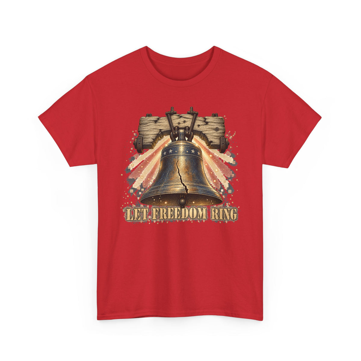 Red Liberty Bell graphic t-shirt with distressed vintage text