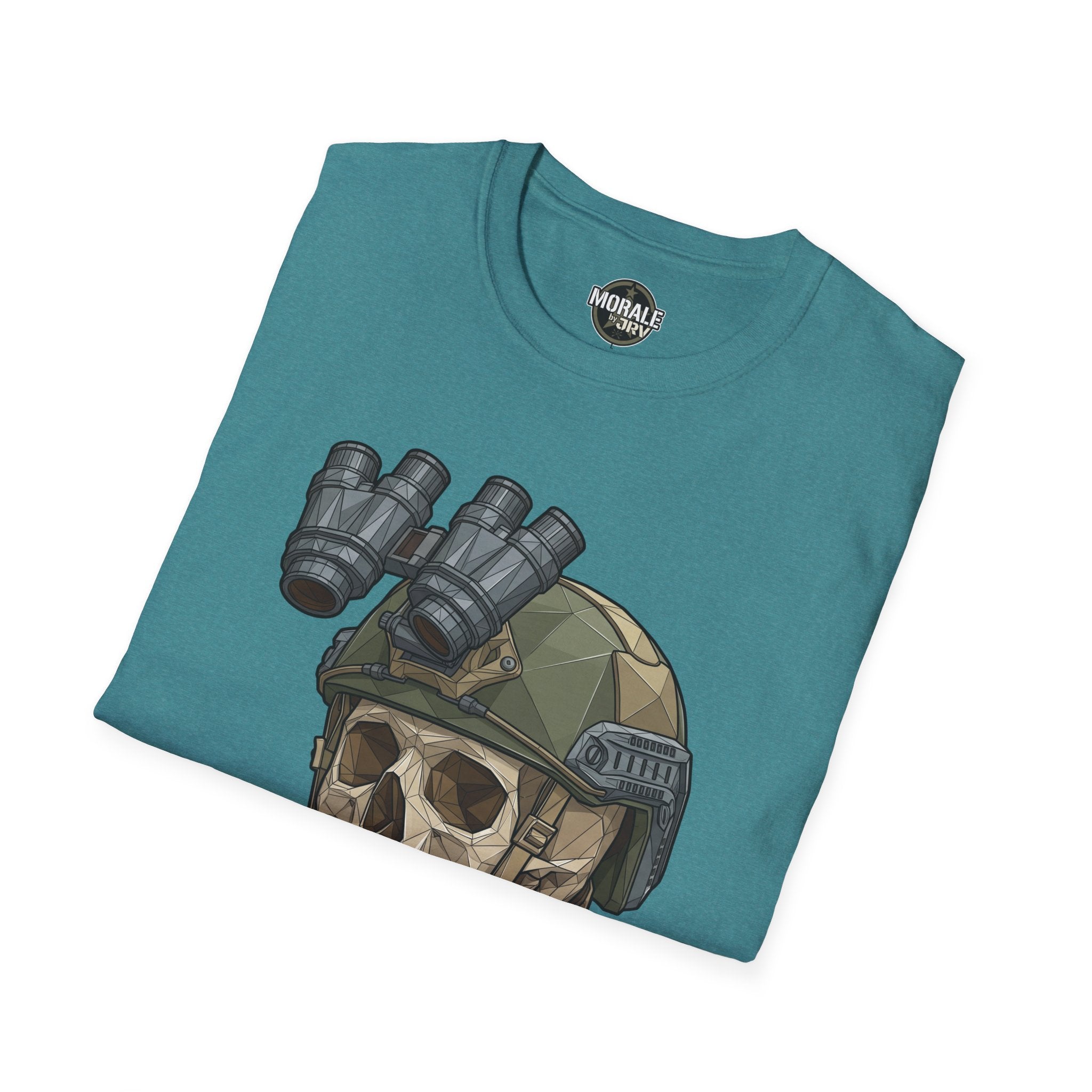 Teal tactical skull helmet graphic T-shirt