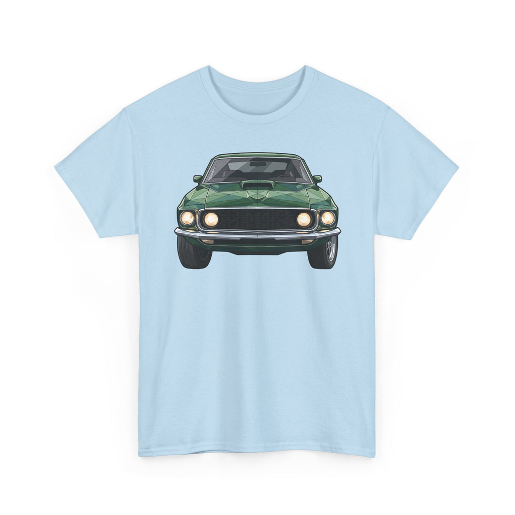 Light blue T-shirt with front vintage muscle car graphic