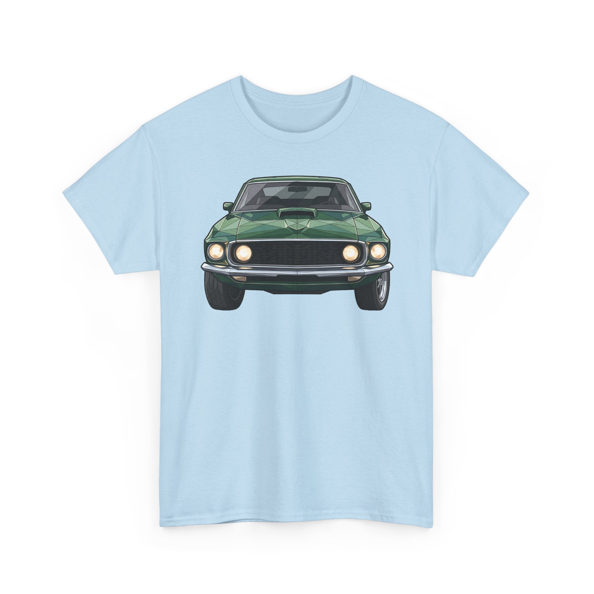 Light blue T-shirt with front vintage muscle car graphic