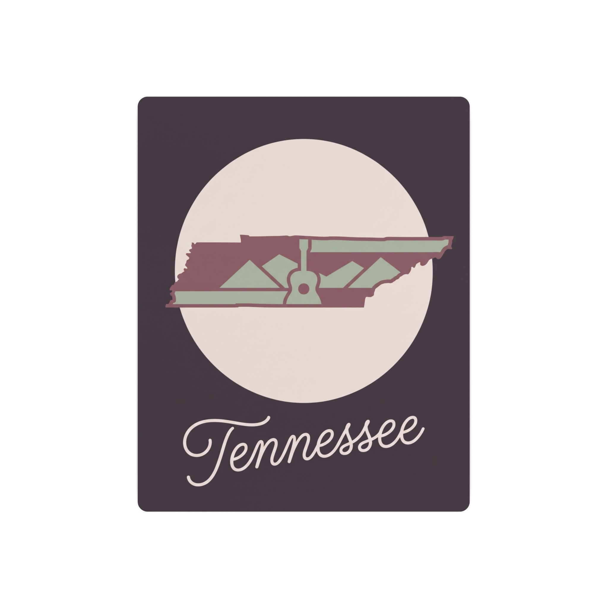 Tennessee metal wall art, dark mauve square with state silhouette and “Tennessee” script