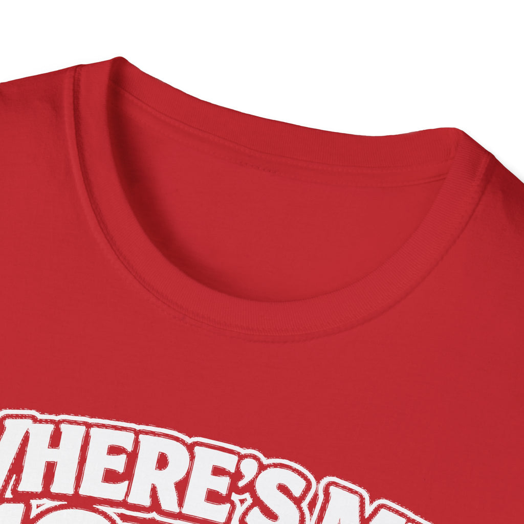 Red T-shirt close-up of crew neck and smooth fabric