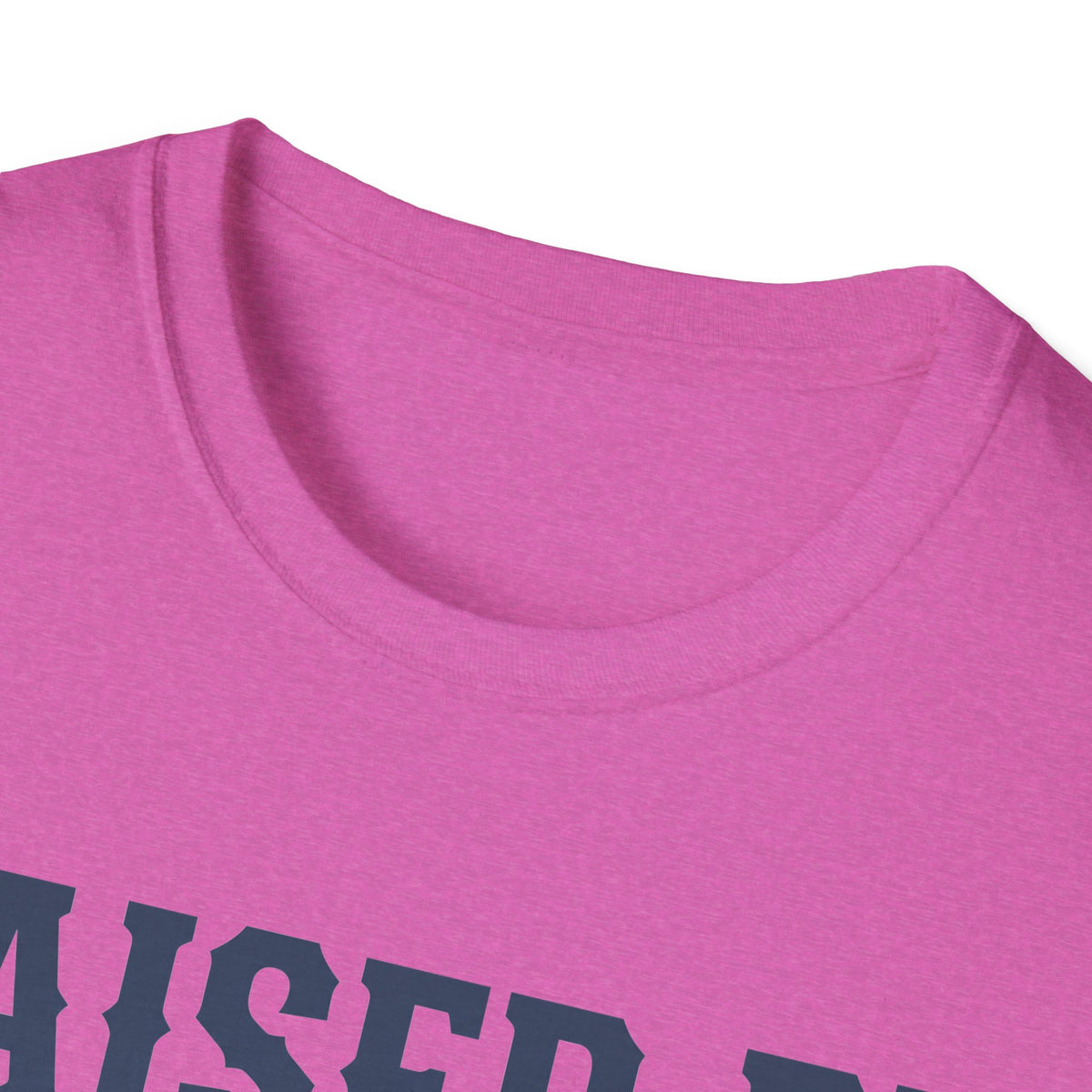 Bright pink crewneck t-shirt neckline with soft ribbed collar