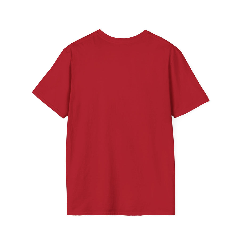Cherry red crew-neck T-shirt, no graphic, short sleeves