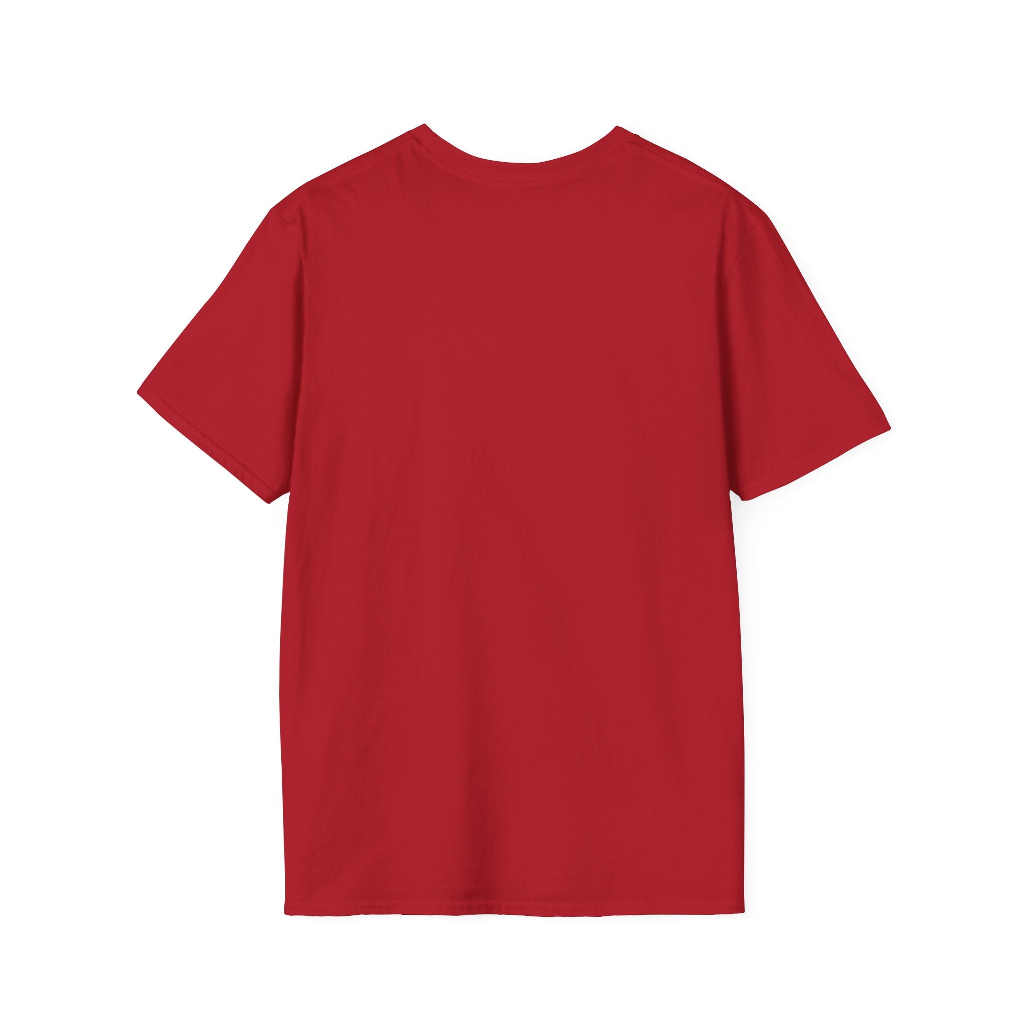 Cherry red crew-neck T-shirt, no graphic, short sleeves