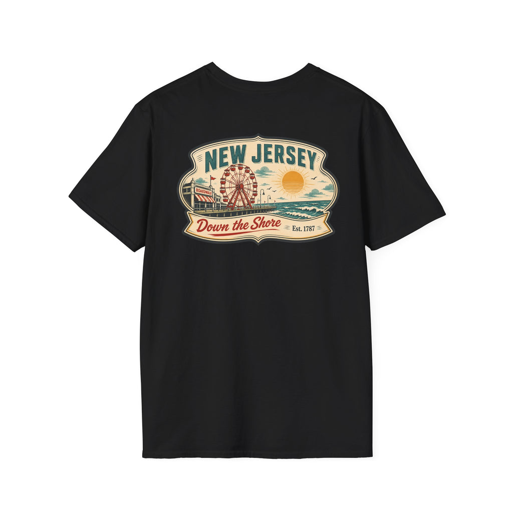 Black T-shirt with New Jersey "Down the Shore" graphic