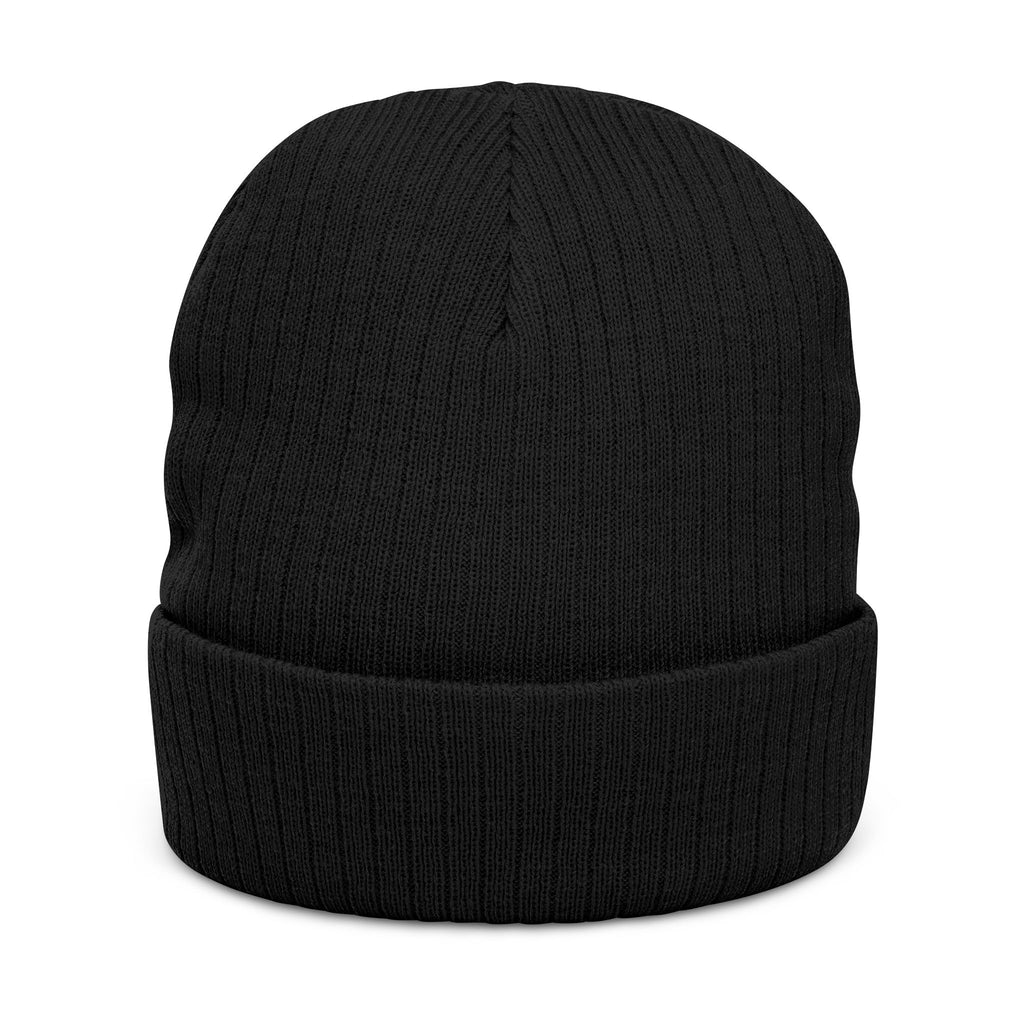 Schwarze gerippte Strickmütze, unifarben ohne Logo, Umschlagbund