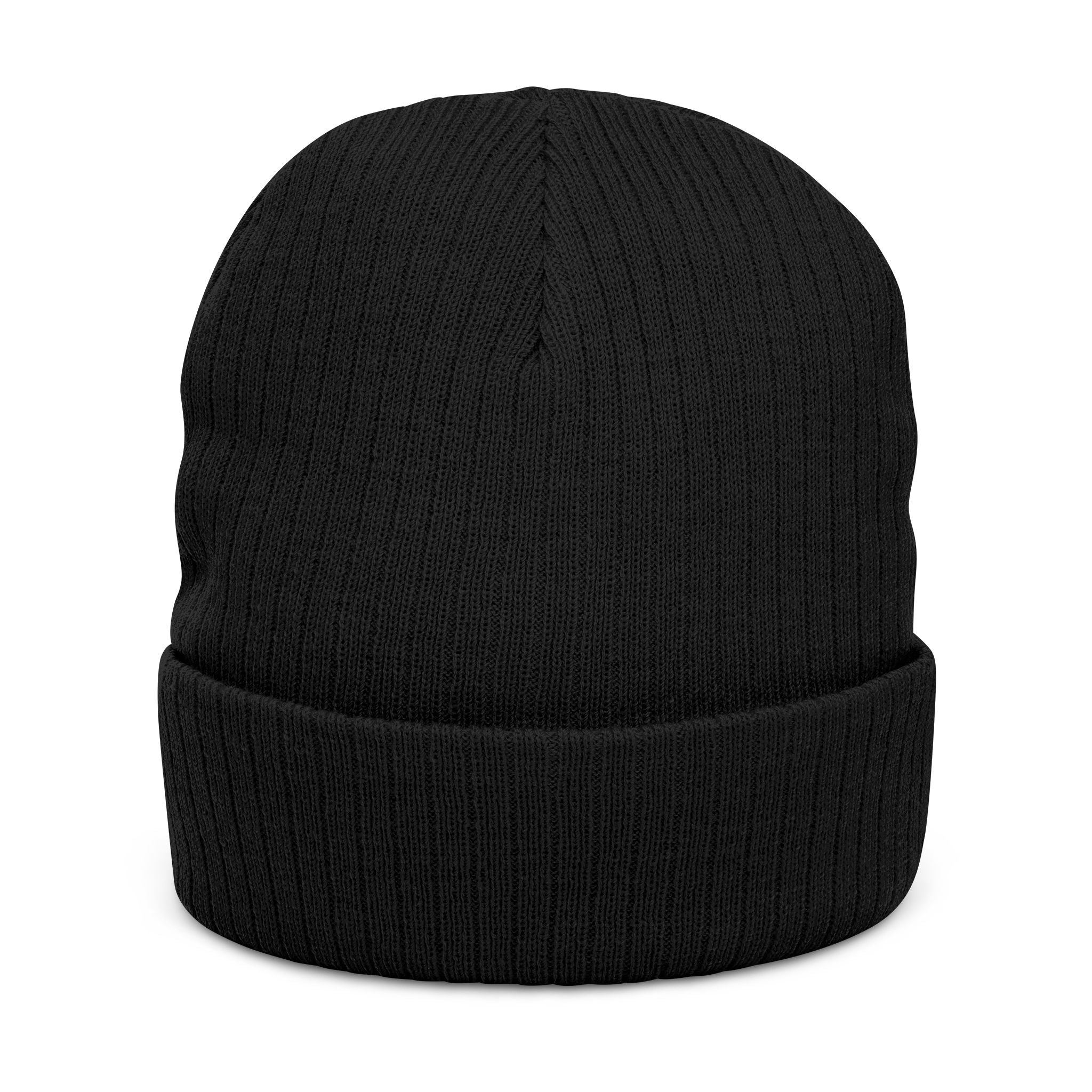 Schwarze gerippte Strickmütze, unifarben ohne Logo, Umschlagbund