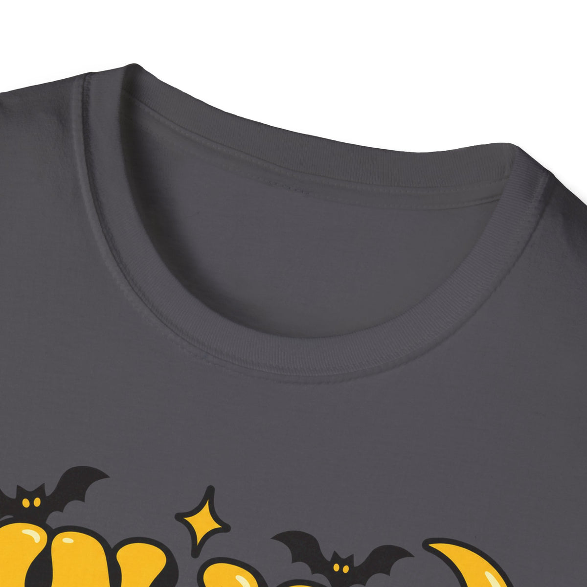 Halloween t-shirt in dark gray with crew neck and partial spooky graphic