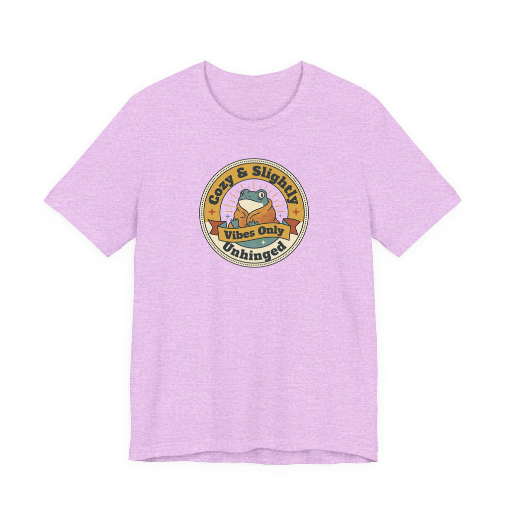 Lavender T-shirt with round sloth graphic print at chest