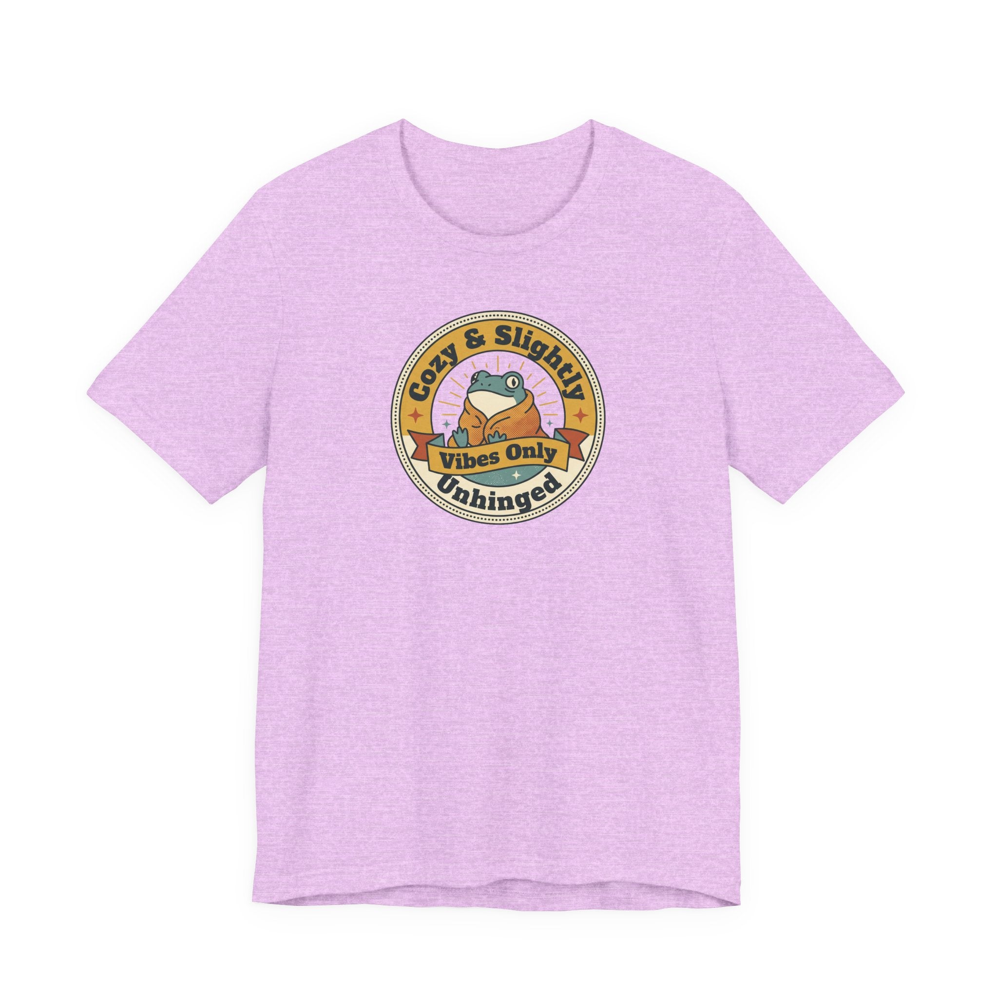 Lavender T-shirt with round sloth graphic print at chest