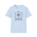 Light blue compass shield T-shirt with compass rose emblem and True North ribbon