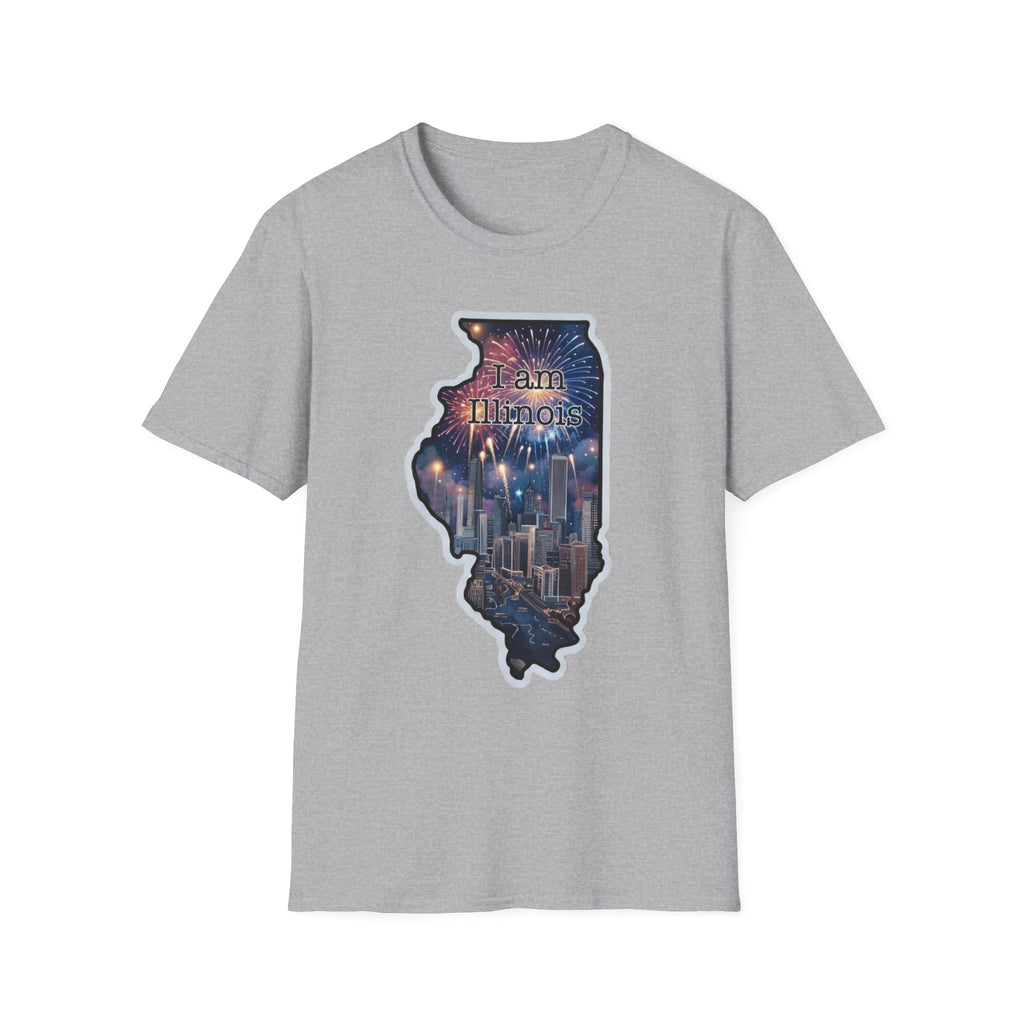 Illinois skyline state map T-shirt in light gray with front graphic print