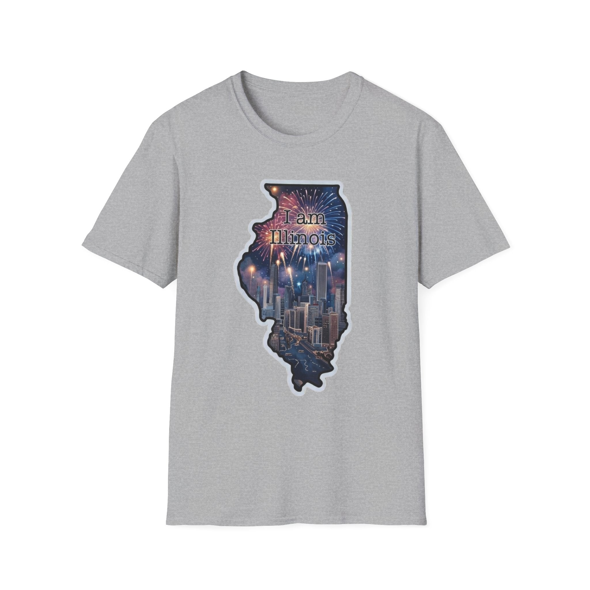 Illinois skyline state map T-shirt in light gray with front graphic print