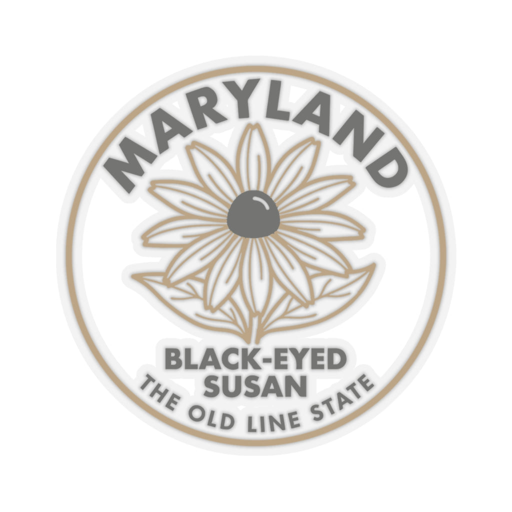 Circular Maryland black-eyed Susan sticker showing flower center with transparent outer ring.