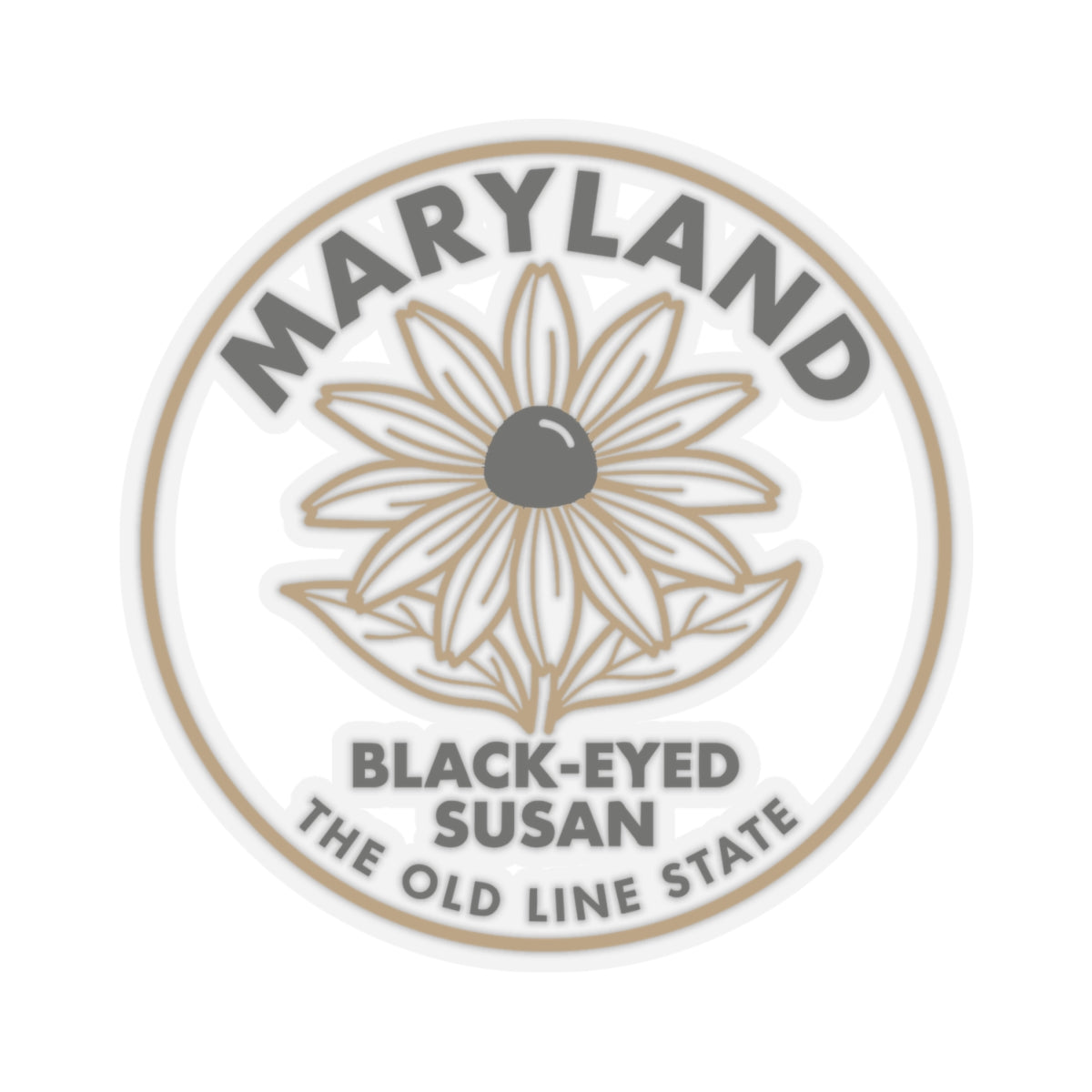Circular Maryland black-eyed Susan sticker showing flower center with transparent outer ring.