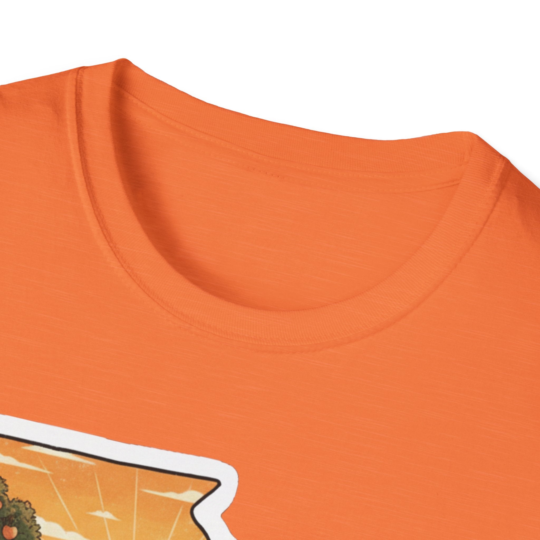 Orange T-shirt crew neck with partial Georgia map graphic near bottom