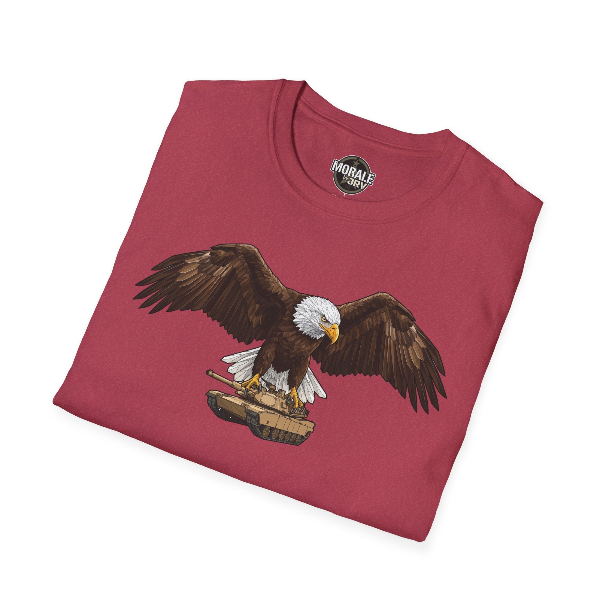 Weinrotes T-Shirt mit Adler auf Panzer-Print, kurze Ärmel
