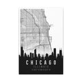 Chicago skyline map matte canvas with “CHICAGO”, “ILLINOIS” and latitude/longitude