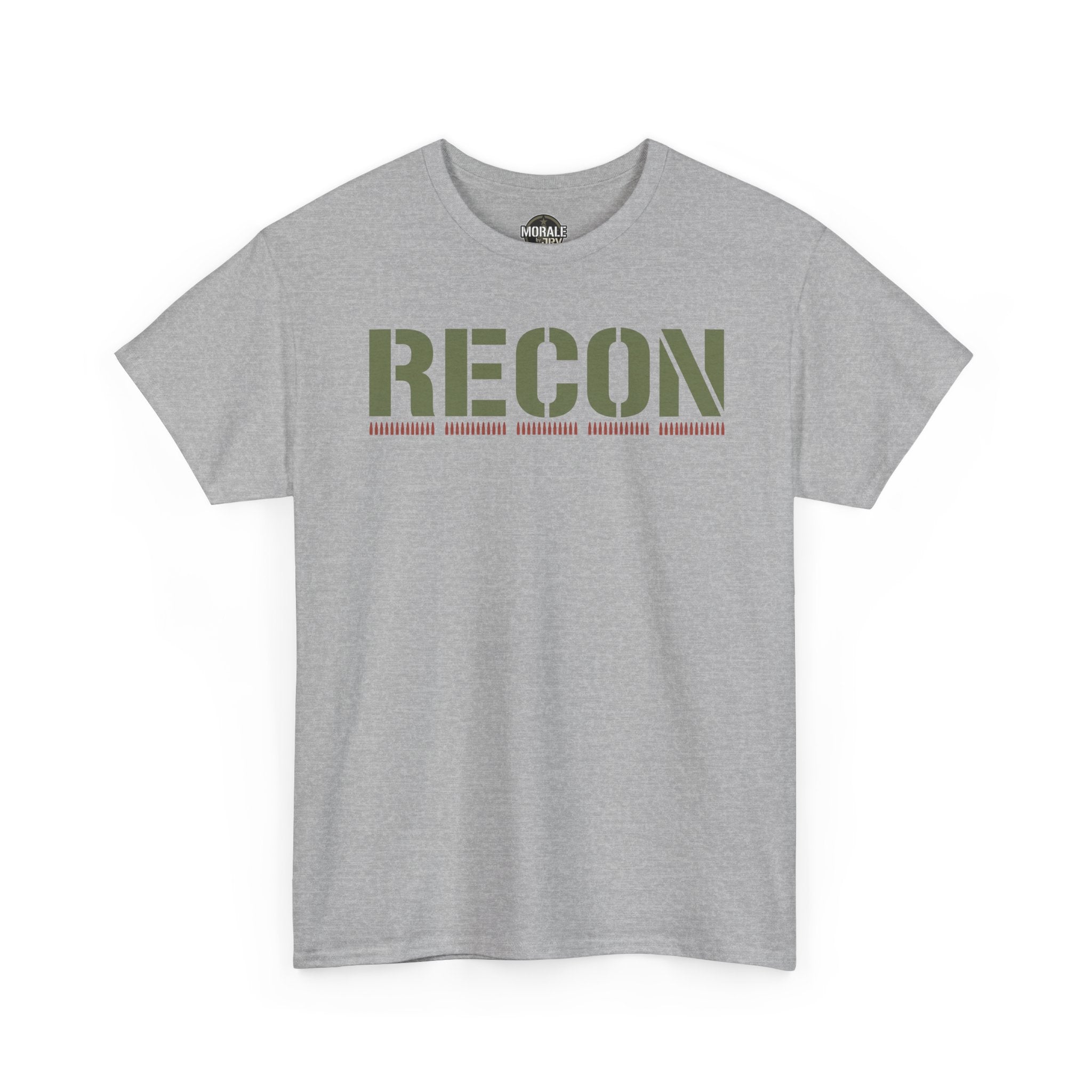Sport grey T-shirt with RECON stencil-style graphic across the chest