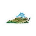 I Am Virginia sticker with illustrated scenery and text, die-cut white border