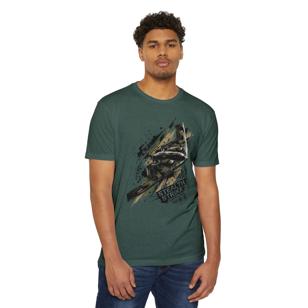 Forest green B-2 bomber graphic t-shirt, crew neck and short sleeves