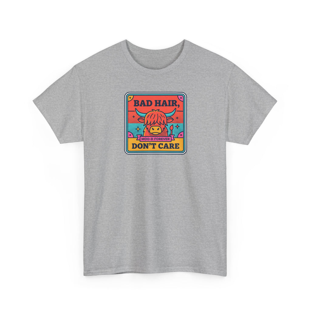 Charcoal short-sleeve T-shirt with small cartoon chest graphic