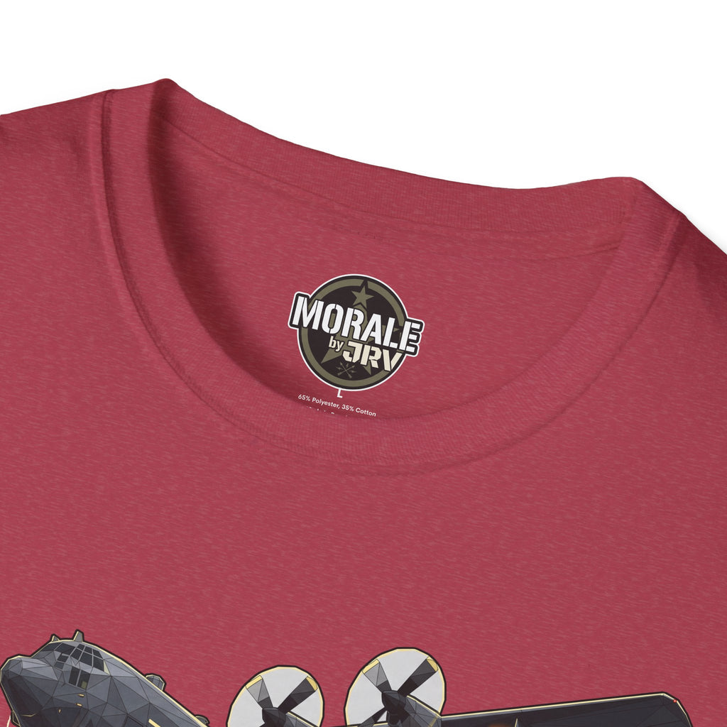 Dark heather T-shirt with round “Morale by DRIV” logo on the chest