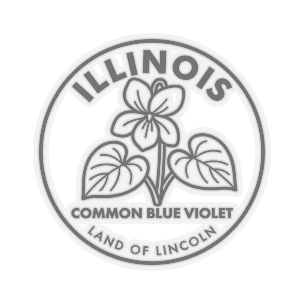 Circular transparent vinyl decal featuring Illinois text and common blue violet bloom