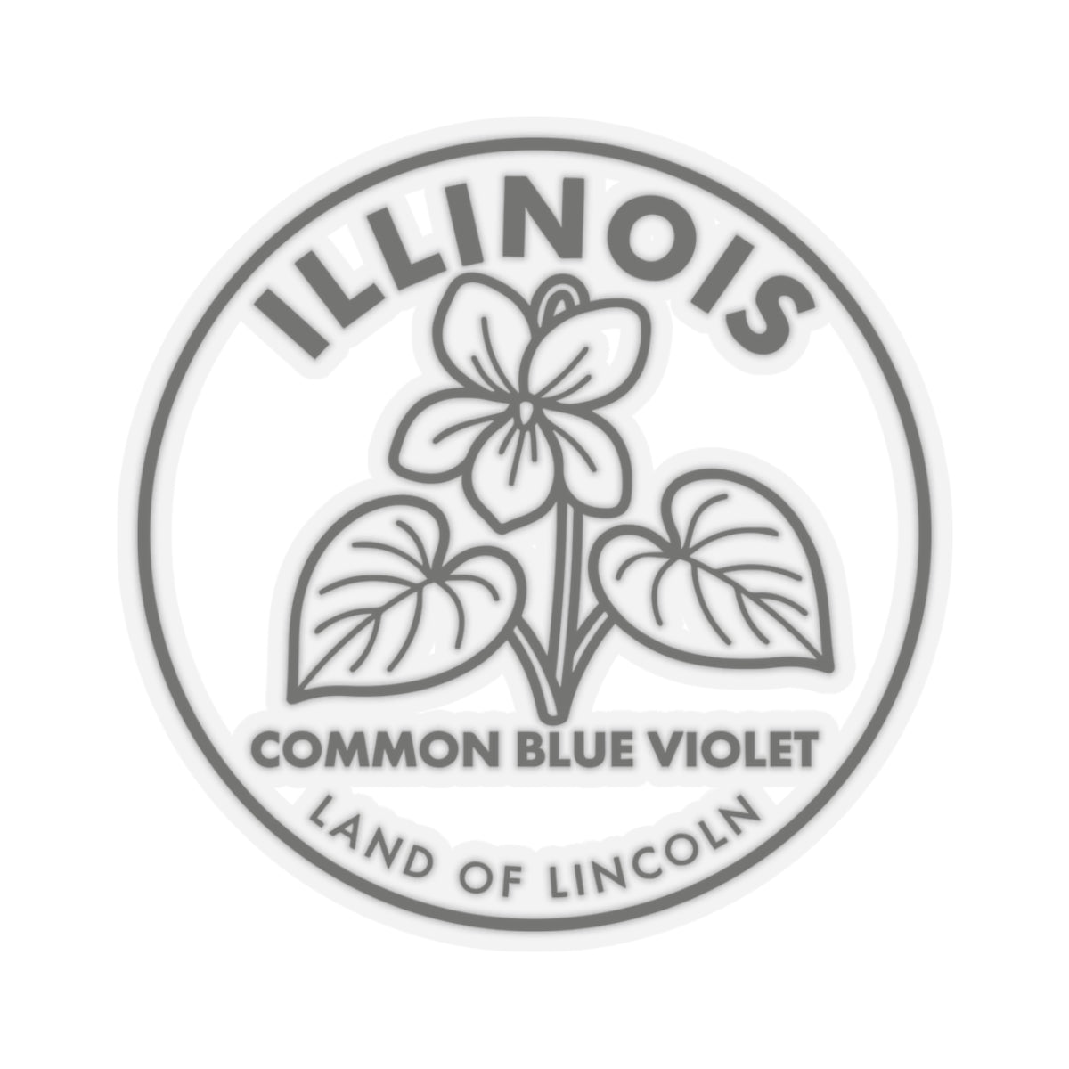 Circular transparent vinyl decal featuring Illinois text and common blue violet bloom