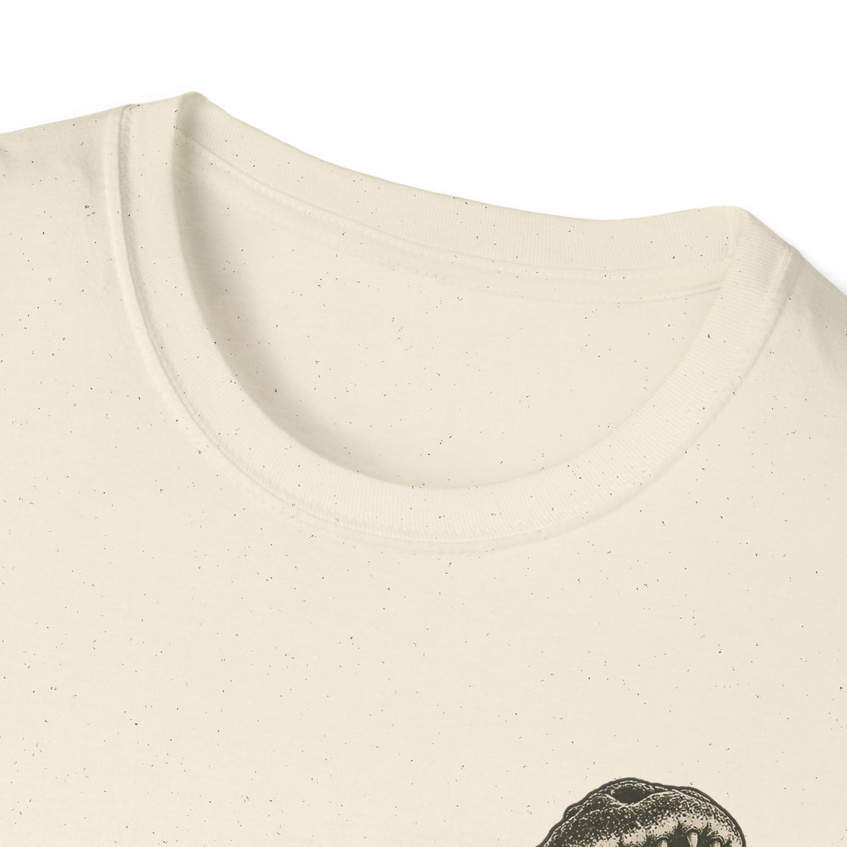 Natural color crewneck T-shirt neckline close-up