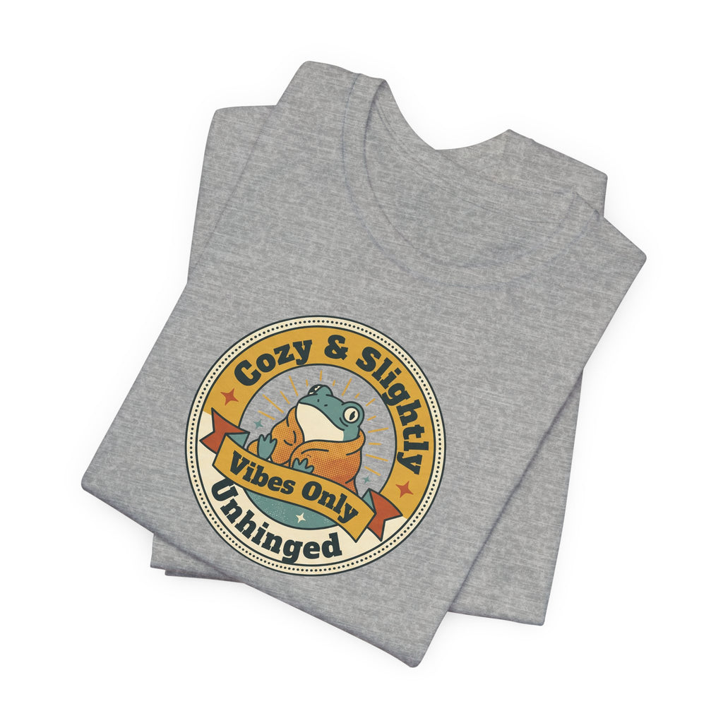 Medium grey T-shirt with round sloth graphic and slogan print on the chest