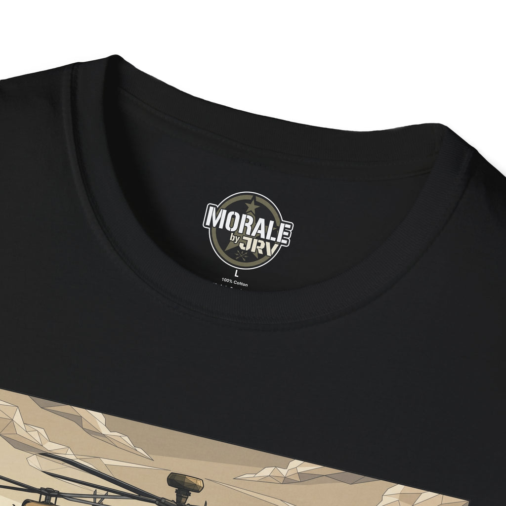 Attack Helicopter illustration T-shirt neckline logo, black
