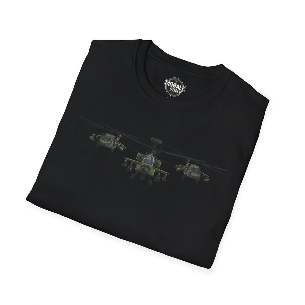 Apache Attack Helicopter T-Shirt in black with three-attack helicopter graphic