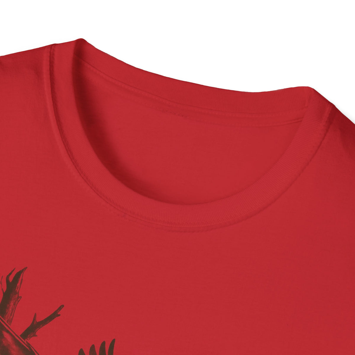 Red duck hunting t-shirt with crew neckline and partial flying-duck graphic